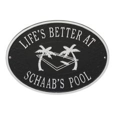 Personalized Swimming Pool Party Plaque, Black / Silver