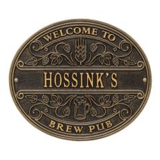 Custom Brew Pub Welcome Plaque, Dark Bronze / Gold