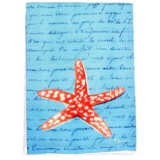 Coral Starfish Blue Script Guest Towel