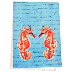 Coral Sea Horses Blue Script Guest Towel
