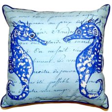 Blue Sea Horses Large Indoor/Outdoor Pillow 18X18