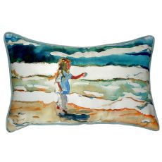 Girl At The Beach Large Indoor/Outdoor Pillow 16X20