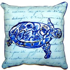 Sea Turtle Blue Script Extra Large Zippered Pillow 22X22