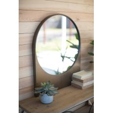 Round Antique Brass Finish Wall Mirror With Rectangle Base