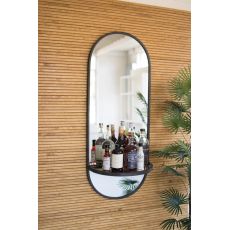 Tall Oval Wall Mirror With Folding Metal Shelf
