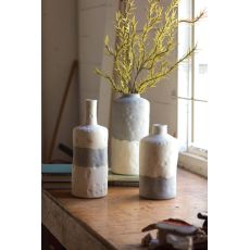 Ceramic Bottle Vases - Matte Grey And Cream Set of 3
