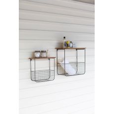 Wire Basket Shelves Wthi Recycled Wood Tops, Set of 2