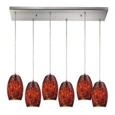Maui 6 Light Pendant In Satin Nickel And Ember Glass