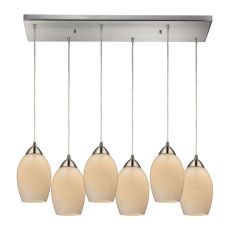 Favela 6 Light Pendant In Satin Nickel And Cocoa Glass