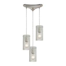 Ice Fragments 3 Light Pendant In Satin Nickel And Clear Glass