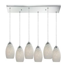 Etched Glass 6 Light Pendant In Polished Chrome And White Etched Glass