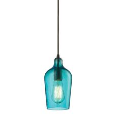 Hammered Glass 1 Light Pendant In Oil Rubbed Bronze And Aqua Glass