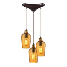 Hammered Glass 3 Light Pendant In Oil Rubbed Bronze And Amber Glass