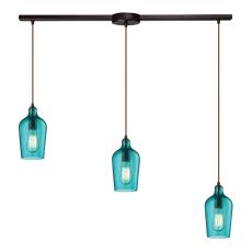 Hammered Glass 3 Light Pendant In Oil Rubbed Bronze And Aqua Glass