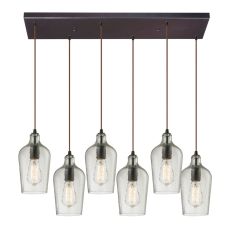 Hammered Glass 6 Light Pendant In Oil Rubbed Bronze And Clear Glass