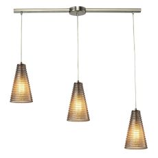 Ribbed Glass 3 Light Pendant In Satin Nickel And Mercury Glass