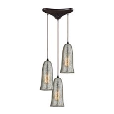 Hammered Glass 3 Light Pendant In Oil Rubbed Bronze