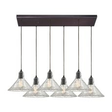 Hand Formed Glass 6 Light Pendant In Oil Rubbed Bronze