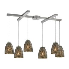 Fissure 6 Light Pendant In Satin Nickel And Smoke Glass