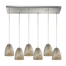 Fissure 6 Light Pendant In Satin Nickel And Silver Glass