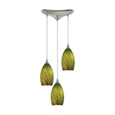 Earth 3 Light Pendant In Satin Nickel And Grass Green Glass