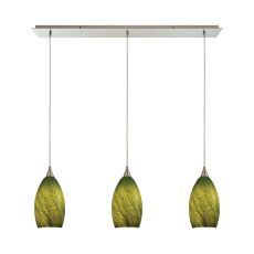 Earth 3 Light Pendant In Satin Nickel And Grass Green Glass