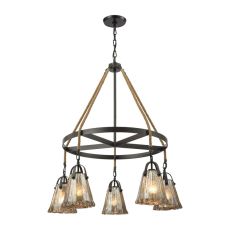Hand Formed Glass 5 Light Chandelier In Oil Rubbed Bronze
