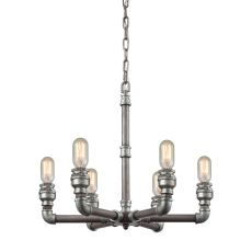 Cast Iron Pipe 6 Light Chandelier In Weathered Zinc