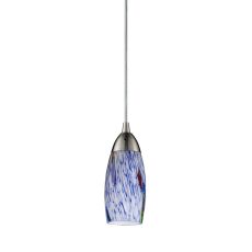 Milan 1 Light Pendant In Satin Nickel And Starburst Blue Glass