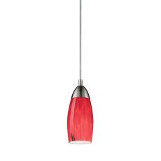 Milan 1 Light Pendant In Satin Nickel And Fire Red Glass