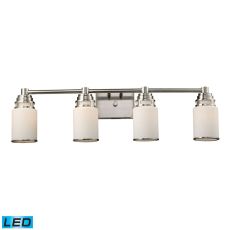 Bryant 4 Light Led Vanity In Satin Nickel And Opal White Glass