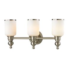 Bristol Way 3 Light Vanity In Brushed Nickel And Opal White Glass