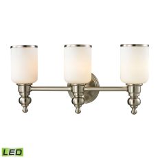 Bristol Way 3 Light Led Vanity In Brushed Nickel And Opal White Glass