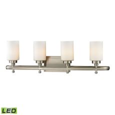 Dawson 4 Light Led Vanity In Brushed Nickel And Opal White Glass