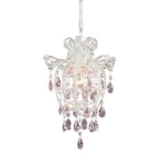 Elise 1 Light Pendant In Antique White And Pink Crystal