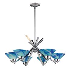 Refraction 6 Light Chandelier In Polished Chrome And Carribean Glass