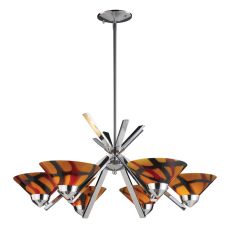 Refraction 6 Light Chandelier In Polished Chrome And Jasper Glass