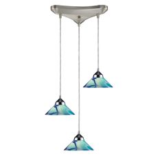 Refraction 3 Light Pendant In Polished Chrome And Caribbean Glass