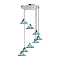Refraction 8 Light Pendant In Polished Chrome And Caribbean Glass