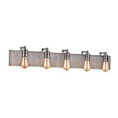 Corrugated Steel 5 Light Vanity In Weathered Zinc And Polished Nickel