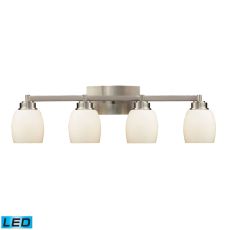 Northport 4 Light Led Vanity In Satin Nickel And Opal White Glass