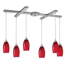 Galaxy 6 Light Chandelier In Satin Nickel And Red Glass