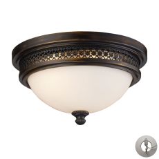 Flushmounts 2 Light Flushmount In Deep Rust And Opal White Glass - Includes Recessed Lighting Kit