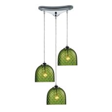 Viva 3 Light Pendant In Polished Chrome And Green Glass