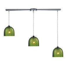 Viva 3 Light Pendant In Polished Chrome And Green Glass