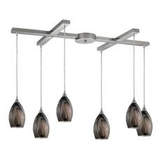Formations 6 Light Pendant In Satin Nickel And Ashflow Glass