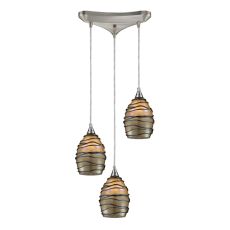Vines 3 Light Pendant In Satin Nickel And Tan Glass