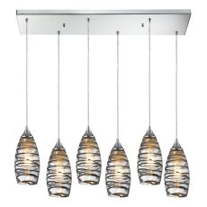 Twister 6 Light Pendant In Polished Chrome And Vine Wrap Glass