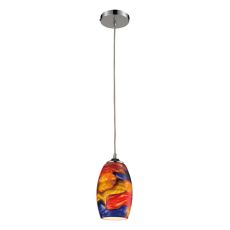 Surrealist 1 Light Led Pendant In Polished Chrome And Multicolor Glass