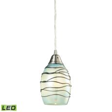 Vines 1 Light Led Pendant In Satin Nickel And Mint Glass